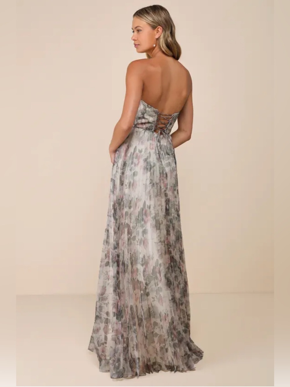 Most Beautiful Day Ivory Multi Floral Print Organza Maxi Dress | Size 4 - Picture 3 of 7